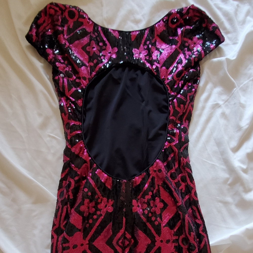 Pink and black tribal, floral cocktail dress